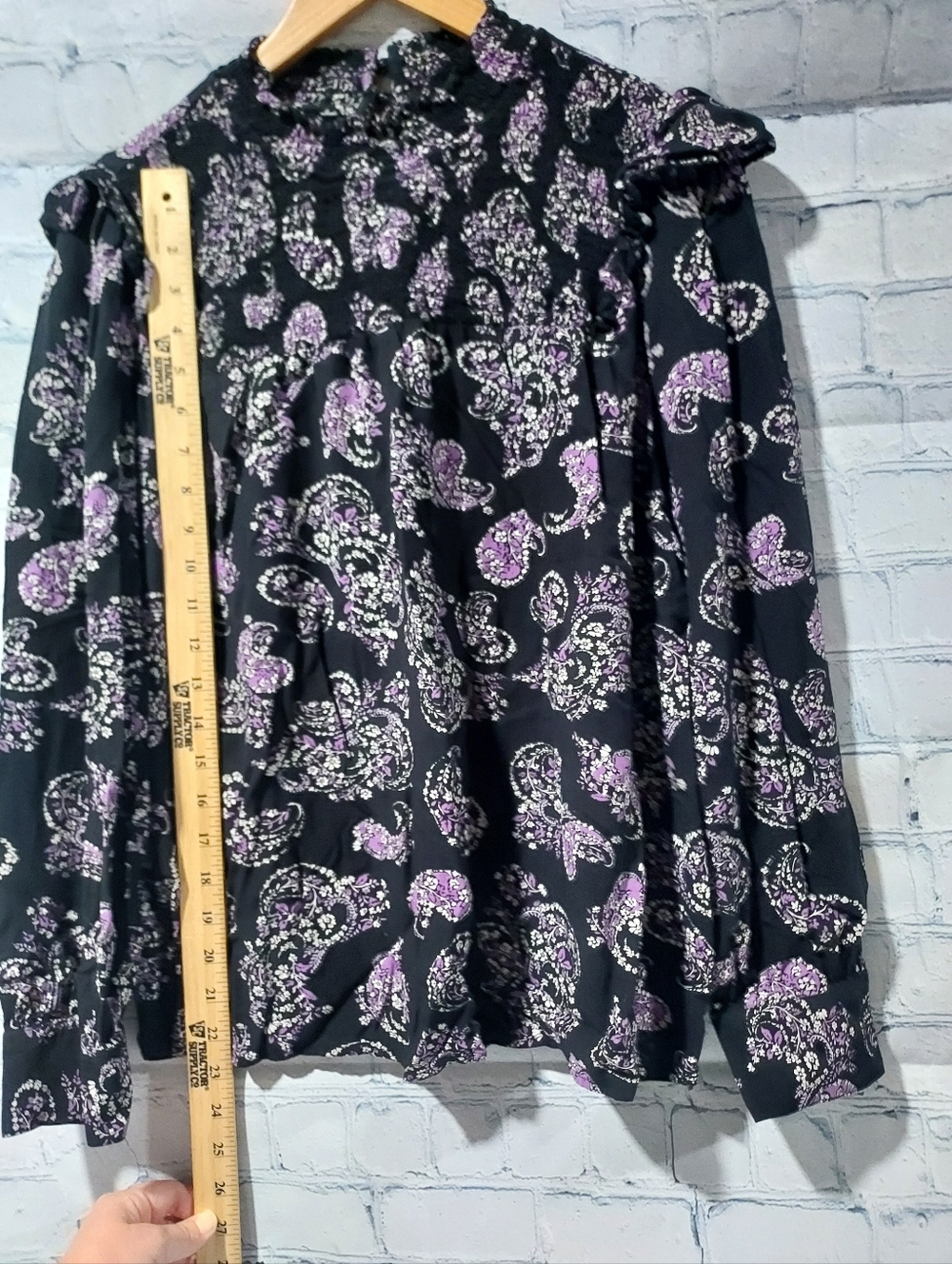 Loft Medium Peasant Top Prairie Blouse Mock Neck Paisley Long Sleeve Office - Picture 10 of 12